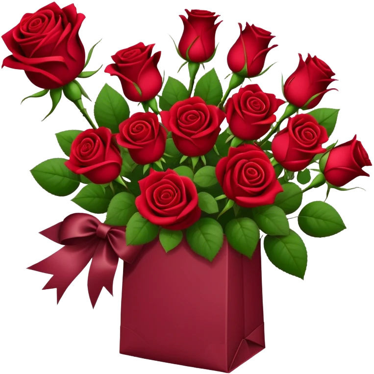 Bouquet of red roses in a burgundy package emoji