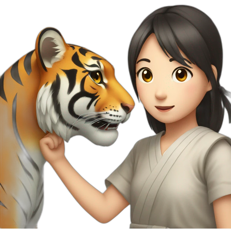 Tiger in arm of Japanese  girl  emoji