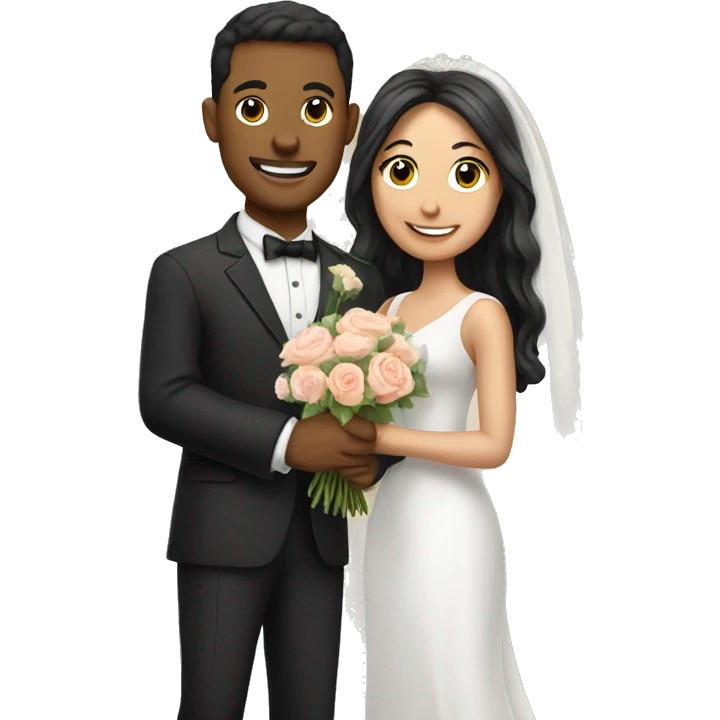 A loving wedding couple with a bouquet  emoji