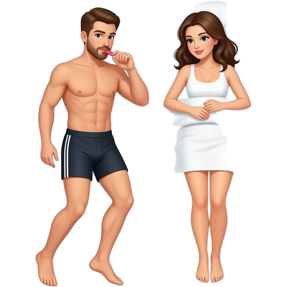 Naked man licks between legsfully naked woman in bed emoji