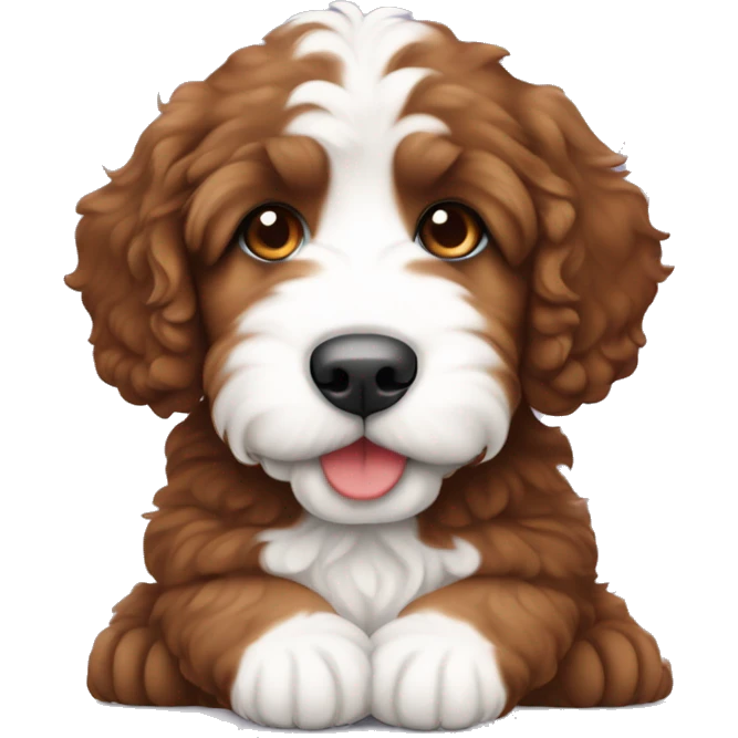 sitting red and white colored bernedoodle puppy  emoji