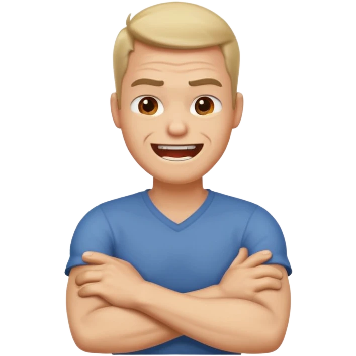 arms crossed holding neck angry laughing guy emoji