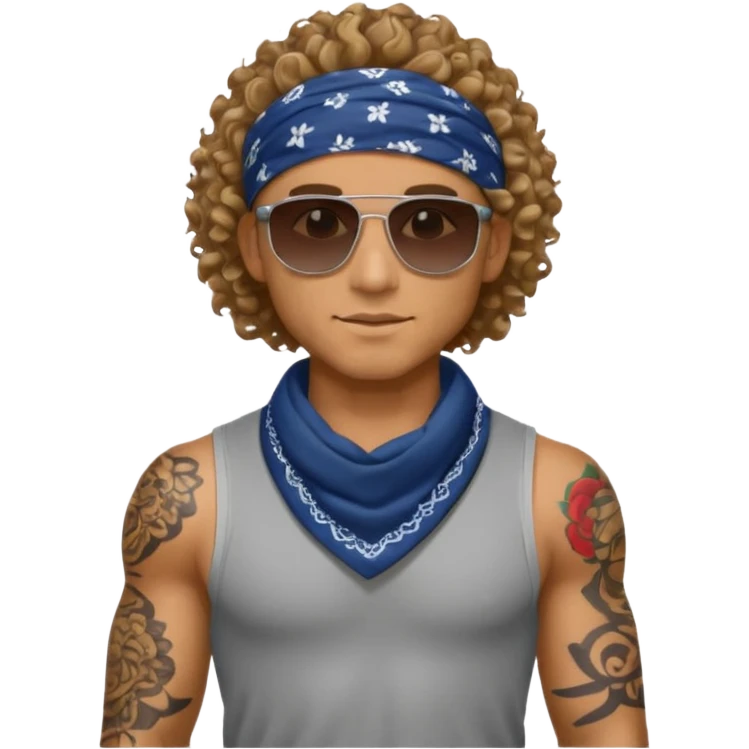 curly hair tatoon men gym body  with bandana & sunglass emoji