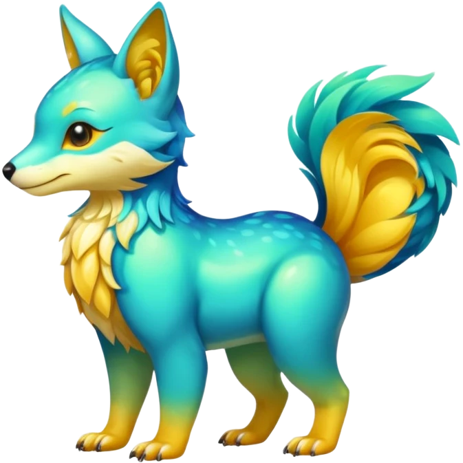 Colorful dark tropical exotic cute cool beautiful shiny beautiful fantasy-caracal-civet-genet-sergal-vernid-Gryphon-Cacomistle-Trico-oncilla-animal-Fakémon-hybrid-fursona (full body) emoji