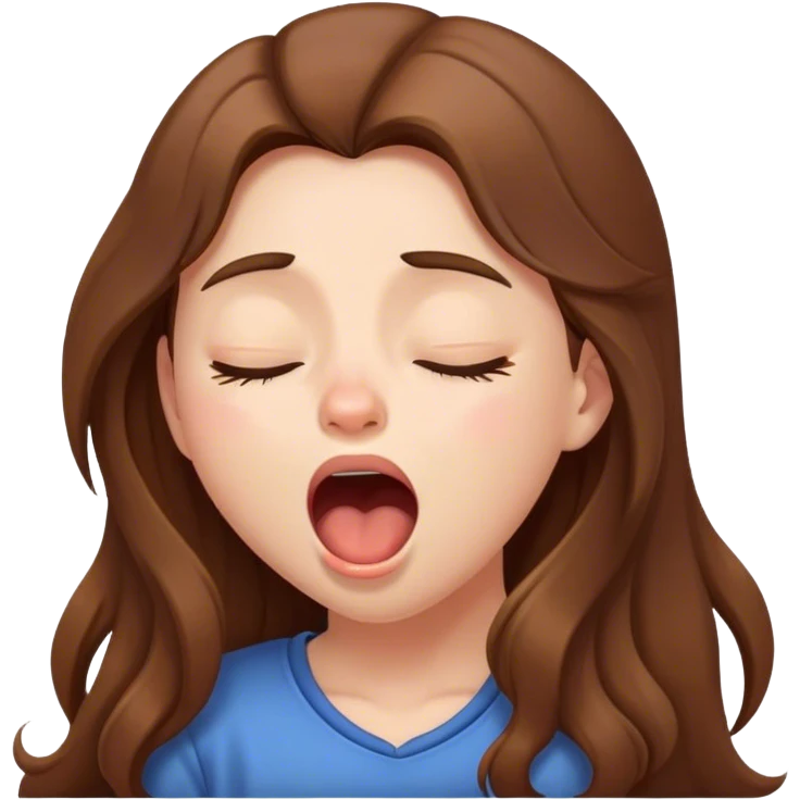 Sleepy girl, long brown hair, yawn emoji