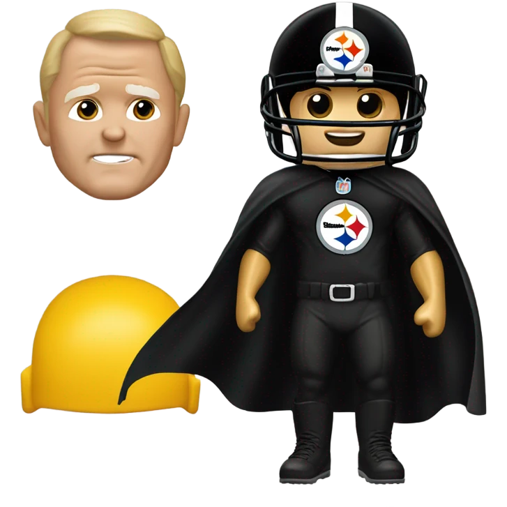 Terry Bradshaw Pittsburgh Steelers player in helmet and uniform with black cape. emoji