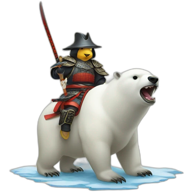 penguin samurai riding a polar bear emoji