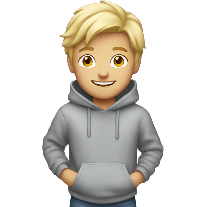 Blonde boy smiling wearing gray hoodie emoji