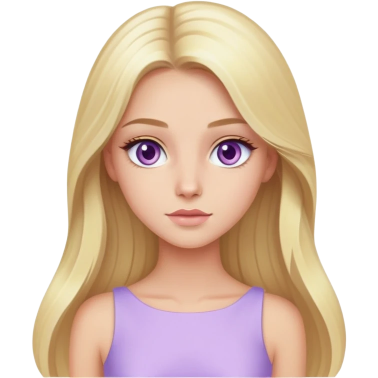 Luxury blonde model, hazel eyes, sleek long hair, pastel purple dress emoji