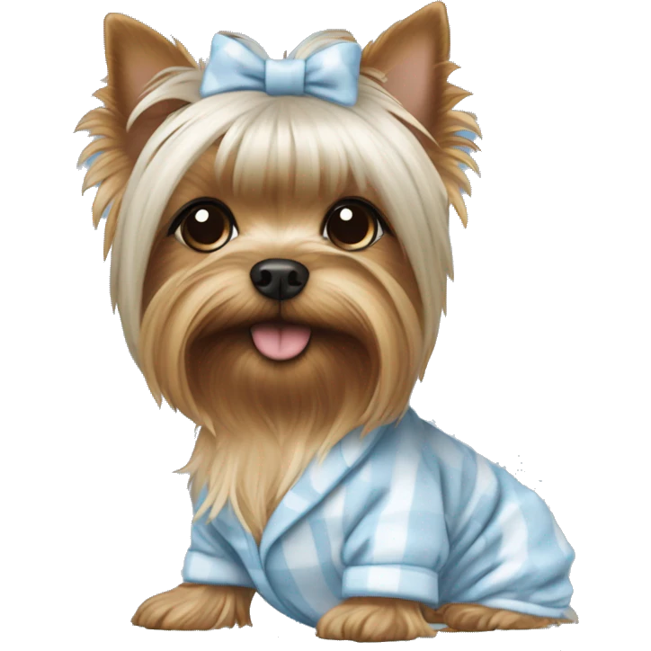 Female yorkie that’s white wearing blue pajamas emoji