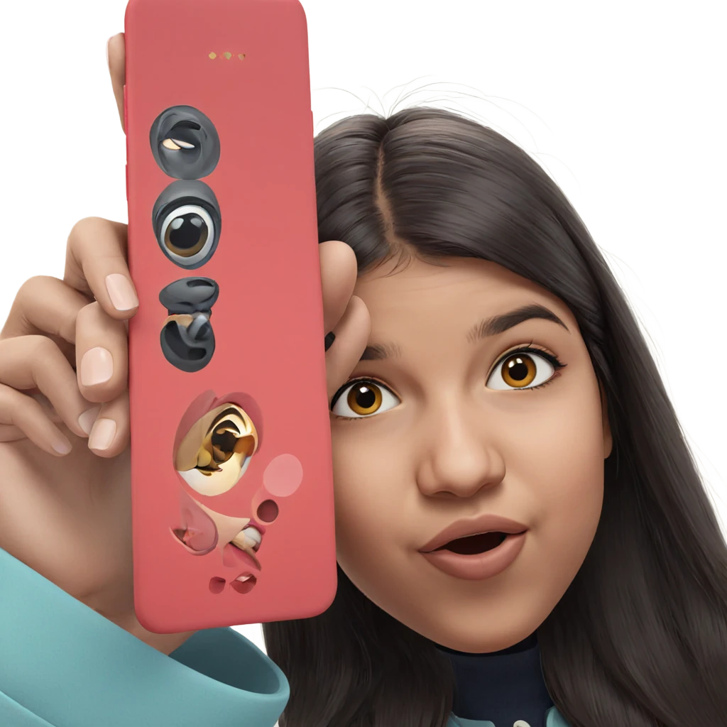 girl with phone looking at viewer emoji