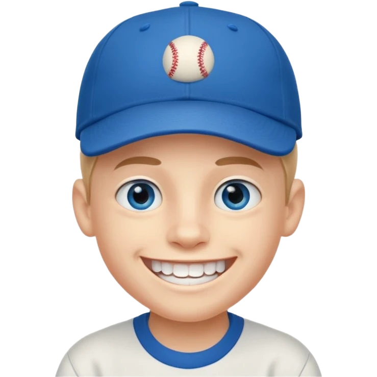 smiling schoolboy with large front teeth and a baseball cap emoji