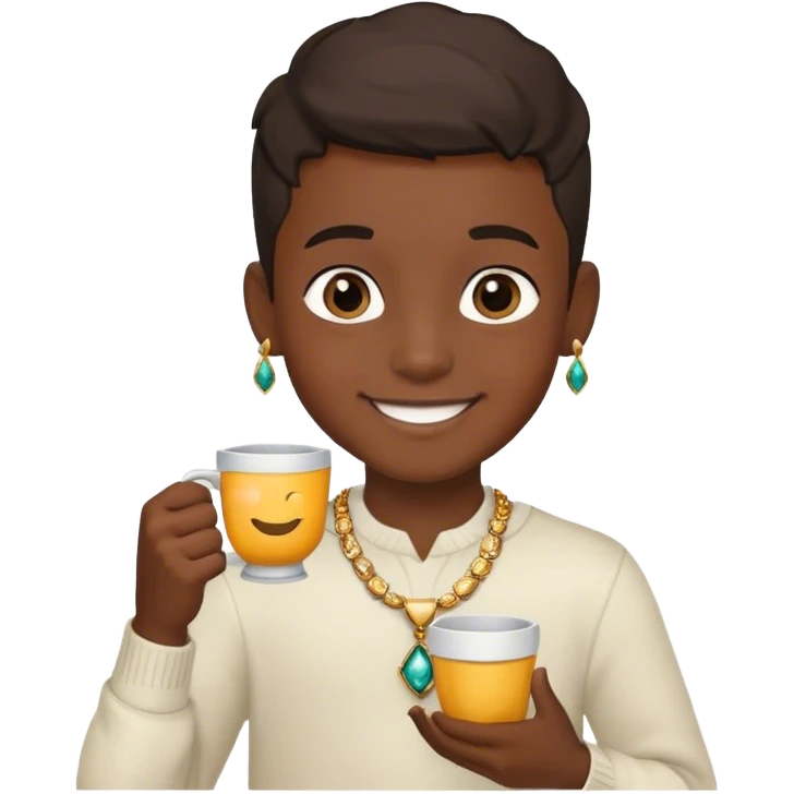 smiling boy with jewelry cup emoji