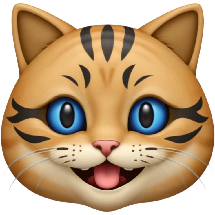 Un emoji de una cara de gato negro riendo a carcajadas, con lágrimas azules brotando de sus ojos cerrados y una boca abierta y sonriente, en el estilo de diseño de emoji clásico. emoji
