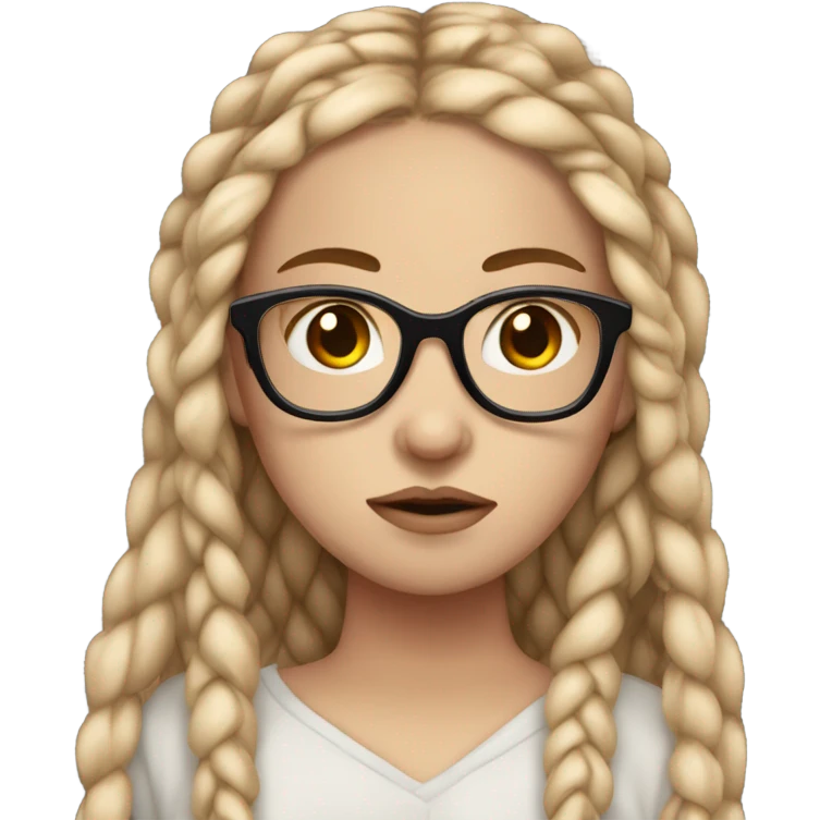 Pale girl with long brown box braids and glasses sad emoji