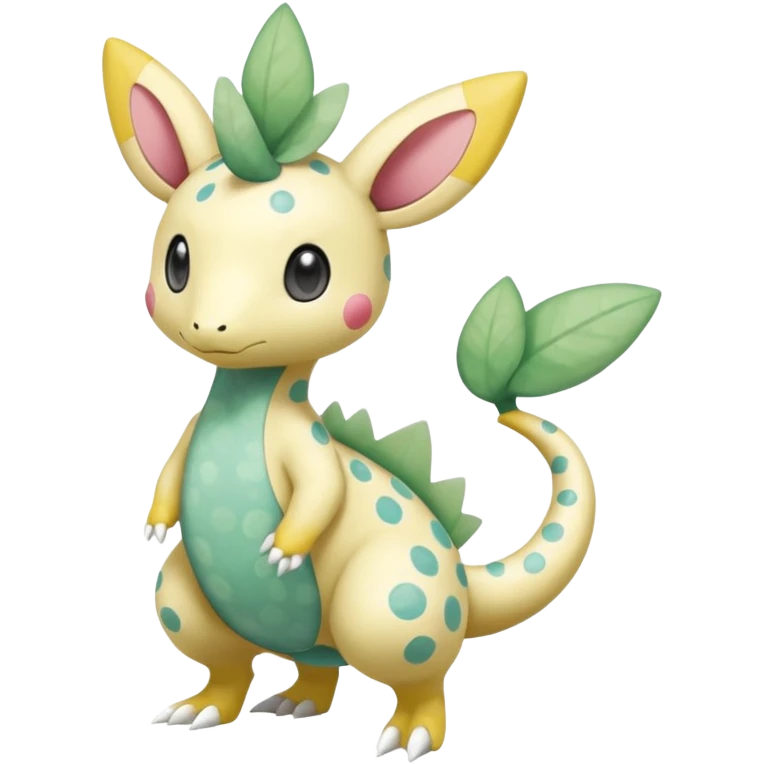 Blushing Spotted Dotted randomly Splash-marked Leavanny-Gallade-Ampharos-Inteleon-Nidoqueen-Fakémon-Pokémon-hybrid-fusion-creature, full body emoji