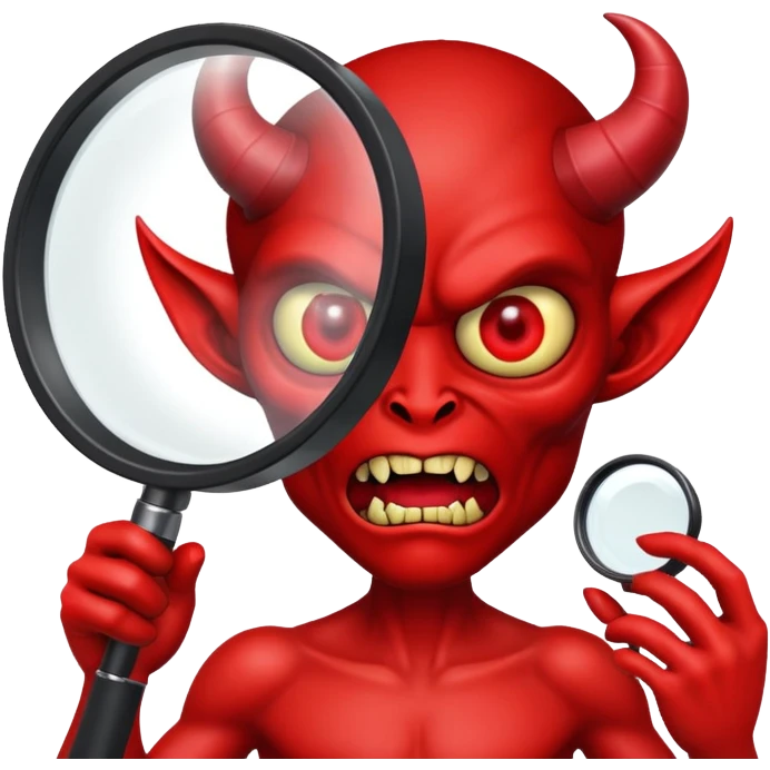 demon figure under magnifying glass emoji