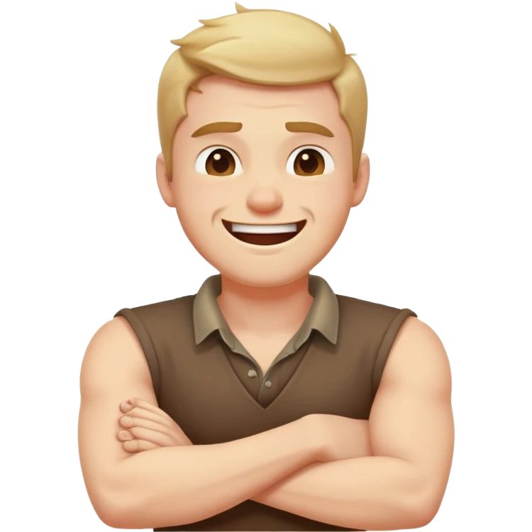 arms crossed holding neck laughing kinda angry guy emoji