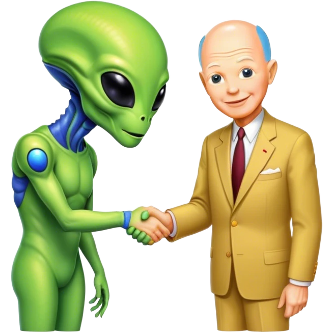 alien shakes hands with president Entsenhower

 emoji