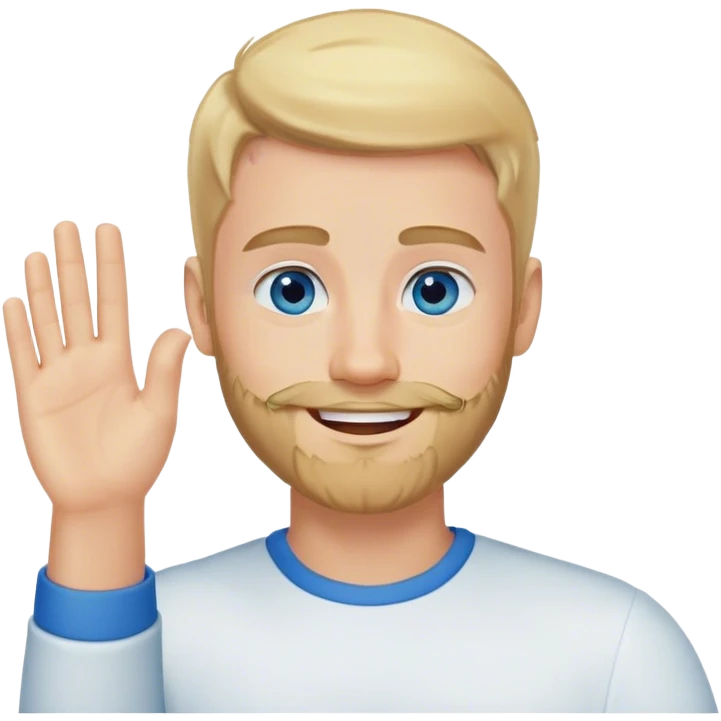 RAGAZZO BIONDO CON BARBA SENZA BAFFI  CAPELLI CORTI BIONDO OCCHI AZZURRI CHE SALUTA E SORRIDE emoji