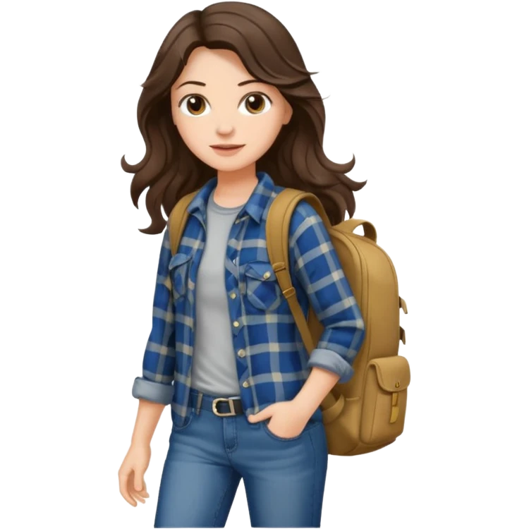 aestethic brunette long wavy hair walking with a backpack emoji