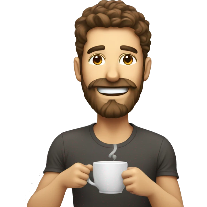 Man with beard dumping coffee on his head with a big smile emoji