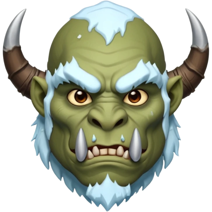 Fantasy orc emoji portrait, tusks lightly covered with ice and snow, winter predator look, strong silhouette, clean minimal emoji design, male/female variant
 emoji