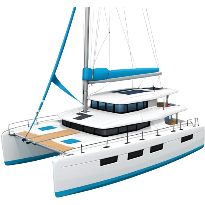 A lagoon 42 catamaran with no wording or letters on the boat. In a solid white background  emoji