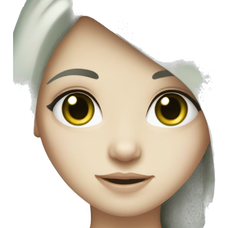 girl with long black hair, pale skin, green eyes  emoji