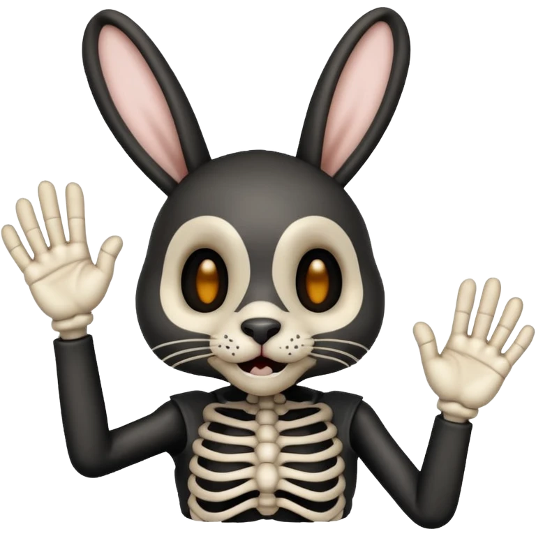 emoji d'une tête de lapin squelette noire qui dit bonjour de la main emoji