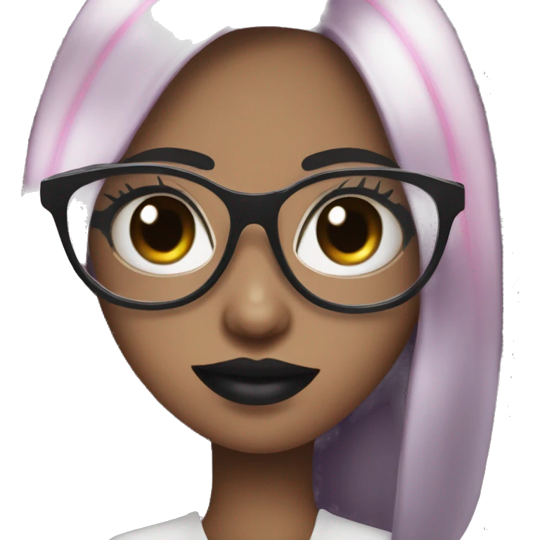Lovely Vampire girl with white teeth and glasses and black hair and black eyes and pink lip emoji