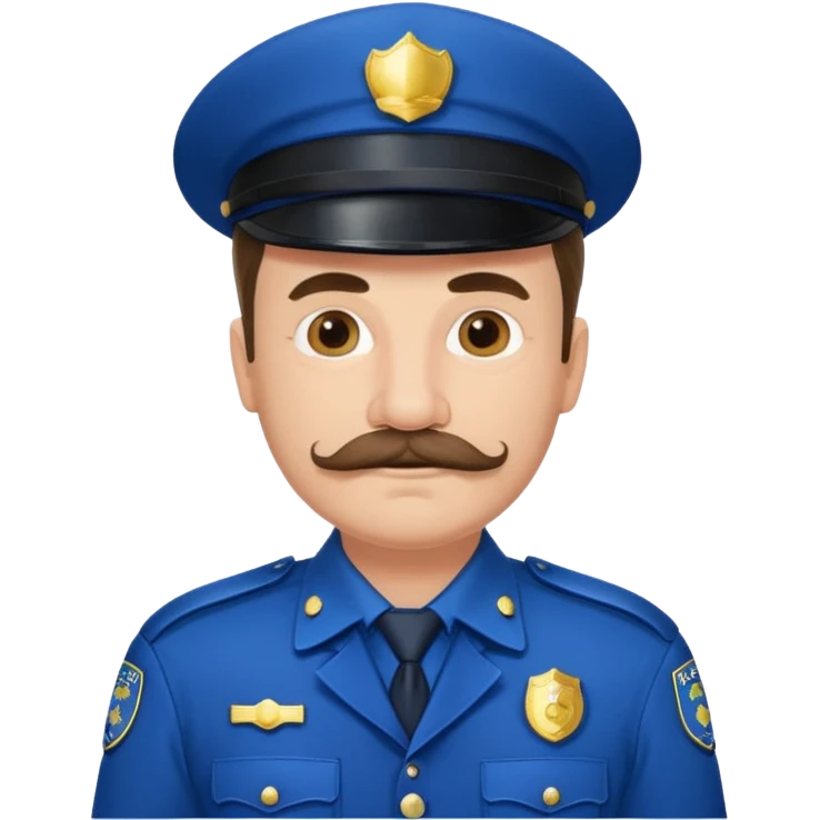 Middle-aged, male,solemn, mustache, police uniform in blue emoji