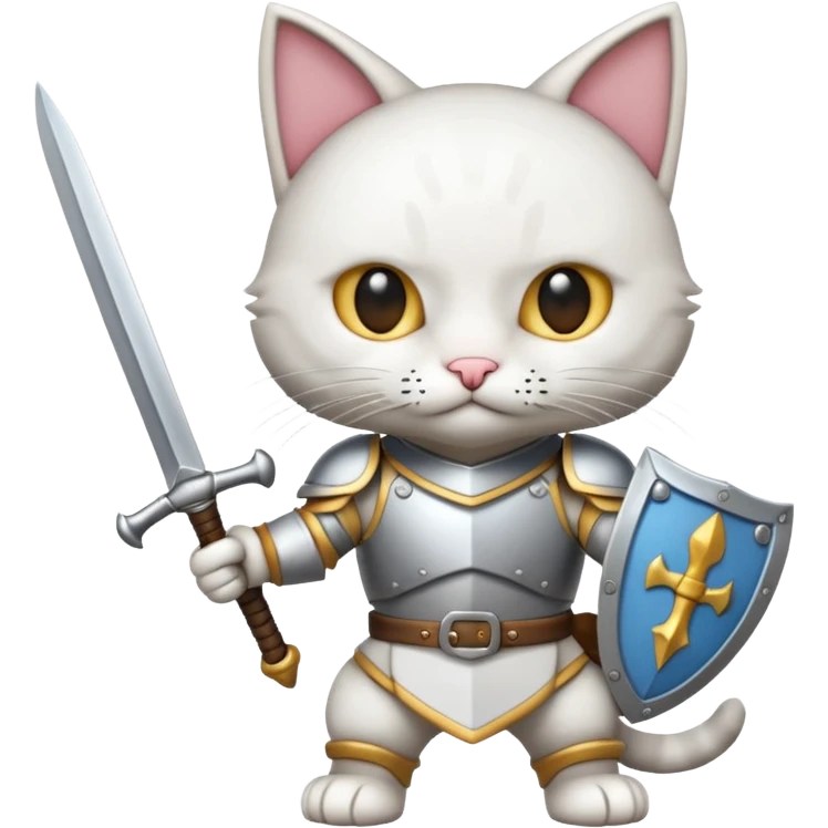 un gato blanco con armadura y llevando dos espadas emoji
