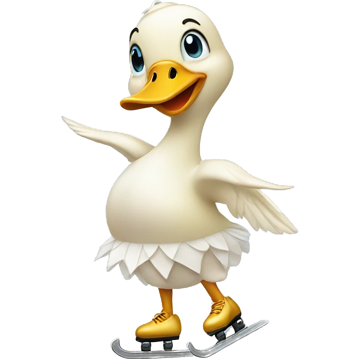 duck wearing ice skates and a figure skating dress emoji