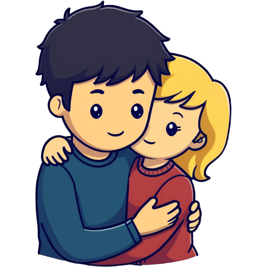 tall dark-haired male cuddling his short blonde girlfriend emoji