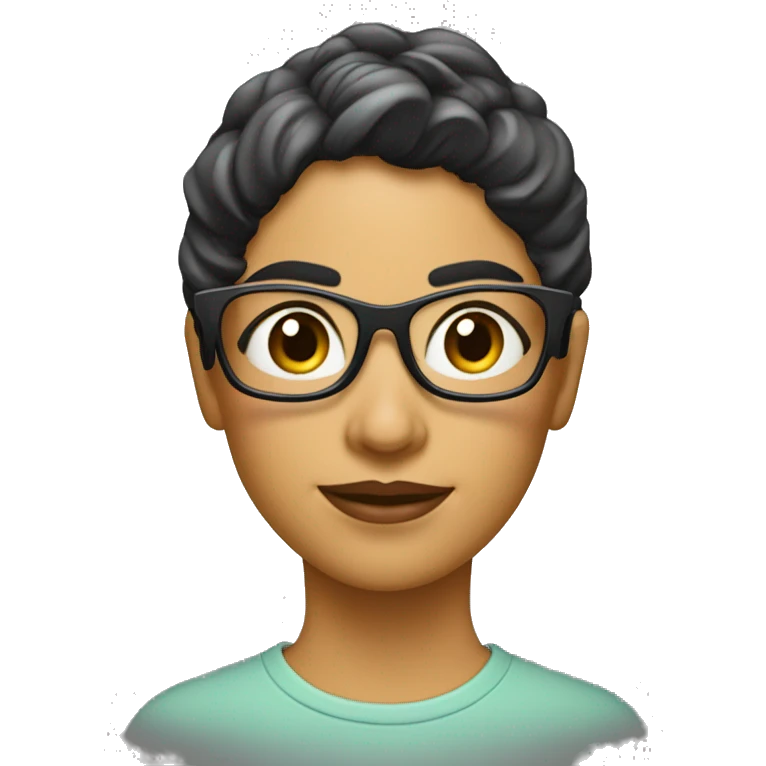 diseñadora grafica pelinegra lisa corta y con gafas emoji