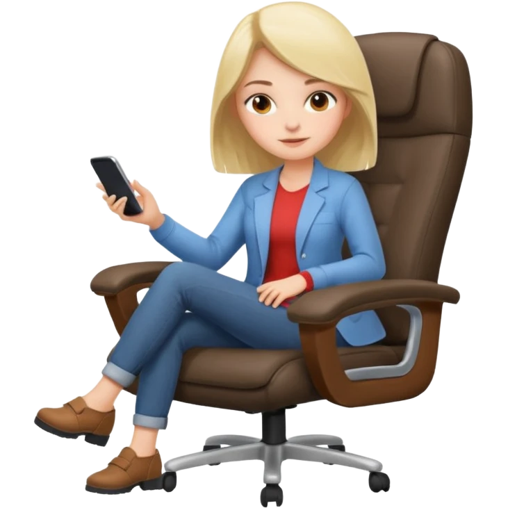 Cartoon faced girl relaxing in an office chair emoji
