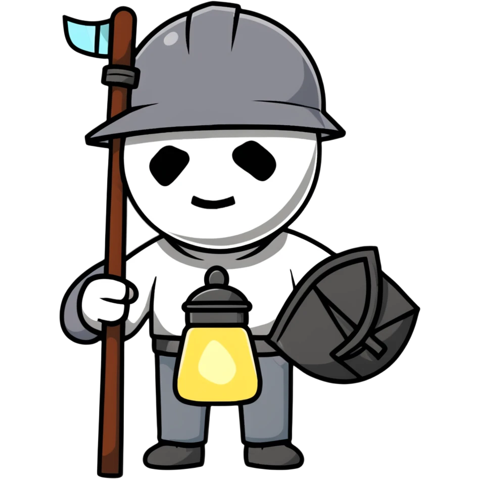 Coal miner from 19th century England with soot-covered face, helmet with lamp, and pickaxe emoji