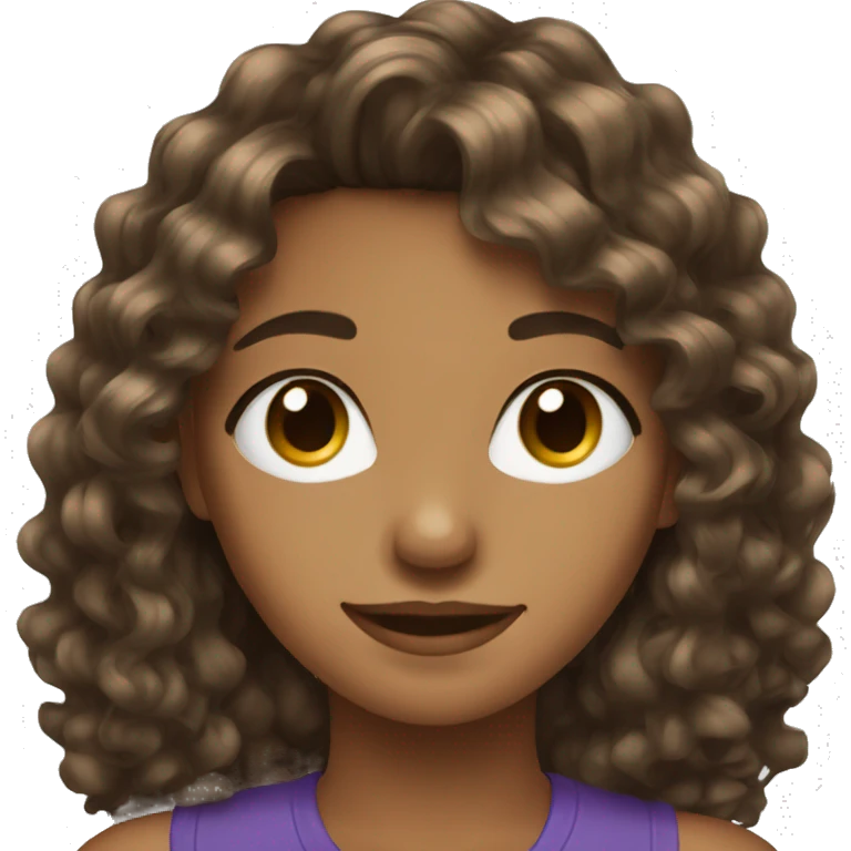 teen with diamond face shape  brown curly fringe hairstyle emoji