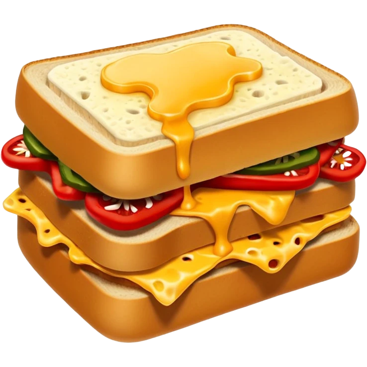 spicy sucuk sandwich object icon, toasted bread, sliced spicy sucuk inside, melted cheese, red chili peppers, steam coming out, 3D cartoon, mobile game icon style, centered, clean background, soft shadow, no text, no watermark
 emoji