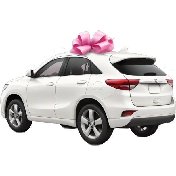 White crossover car with pink bow emoji