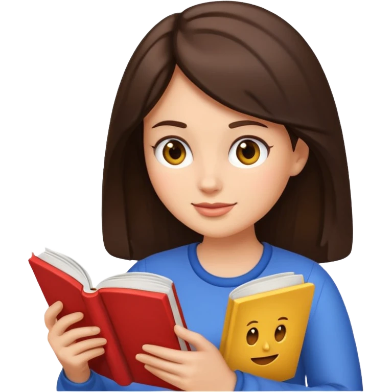 Jane Austen inspired brunette character reading a book, emoji style emoji