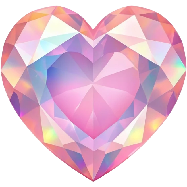 Faceted heart-shaped pink fire opal with holographic flashes and iridescent shine emoji
