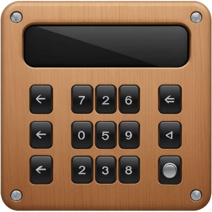 wooden rectangle keypad with a black small screen and a door holder emoji