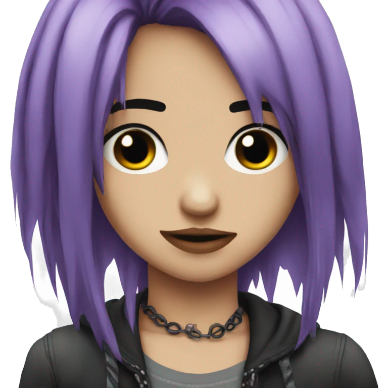 Emo girl choppy long purple hair piercings emoji