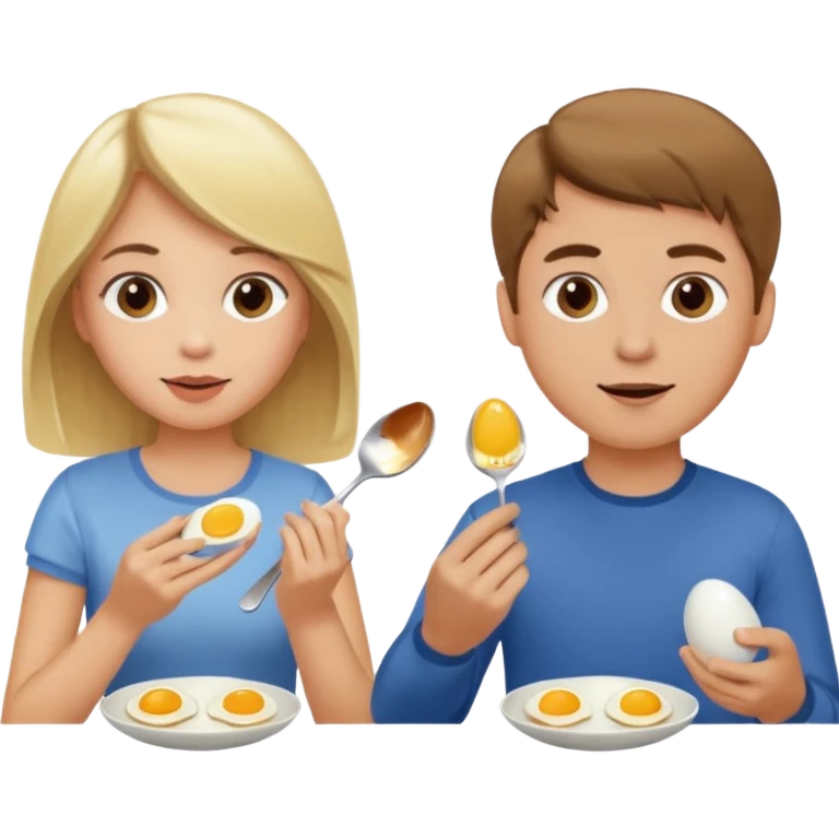 blonde girl and man with brown hair eating eggs  emoji