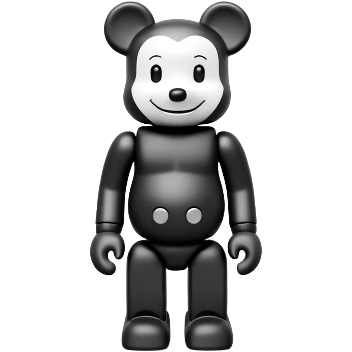 Bearbrick figure with KAWS style but with a happy smile instead of X eyes, simplified toy bear shape with articulated limbs emoji