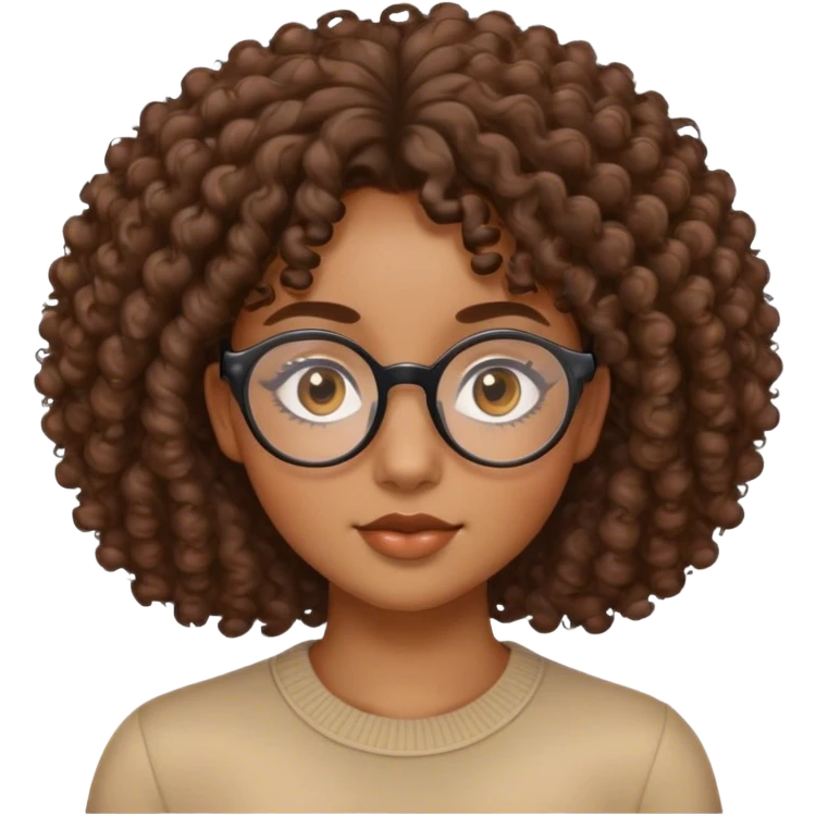 femme de 20 ans noire métissée avec les cheveux bouclés, le visage ovale et des lunettes semi rondes et les yeux en amande  emoji