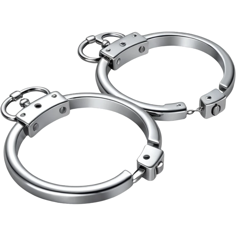 A pair of elegant handcuffs emoji made of silver chrome, smooth rounded design, glossy metallic reflections, luxury fetish aesthetic, minimal iOS emoji style, centered, clean white background emoji