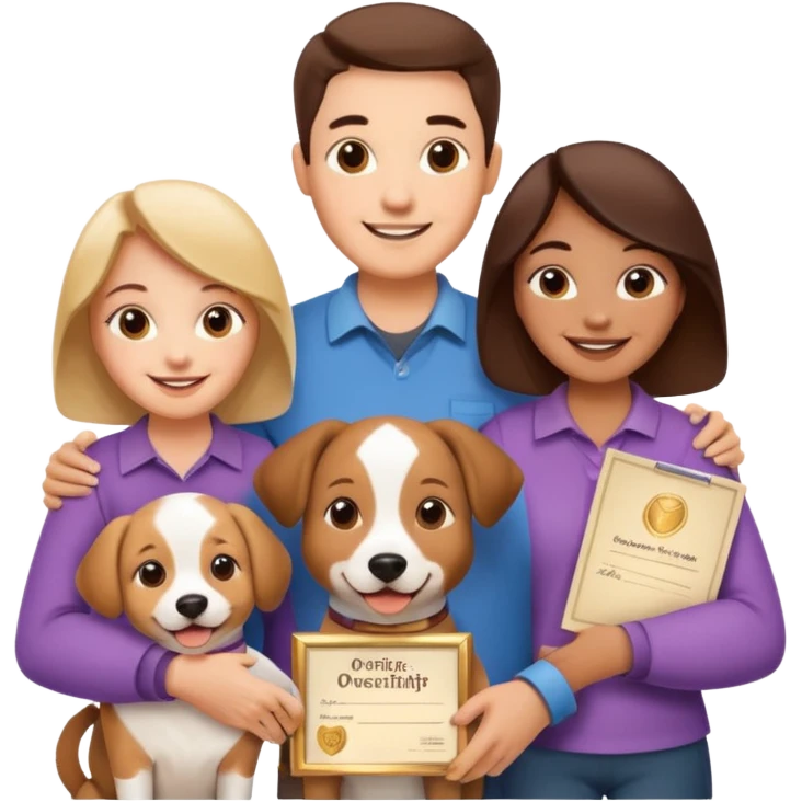 Certified Dog Owner Benefits, family, certificate, dog emoji